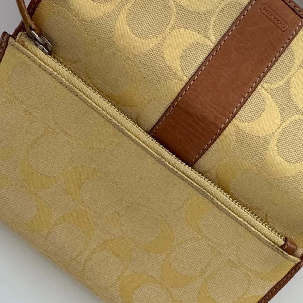 Coach Pale Yellow/Gold and Brown Logo Fabric & Leather Women's Wallet - Picture 9 of 16